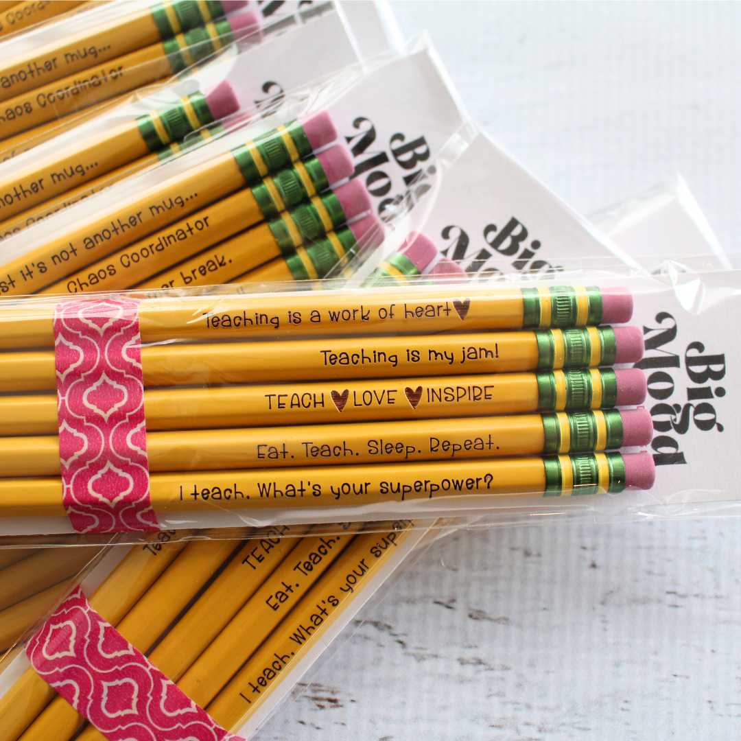 Teacher gift idea Straw dispenser with pencils and quote on one