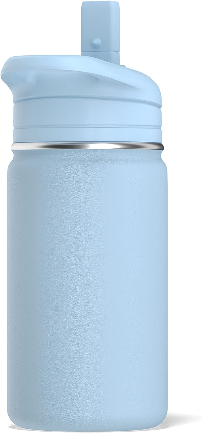 Hydrapeak Mini 14oz Kids Water Bottle with Straw Lid Insulated Water Bottle  Kids Kids Water Bottle Stainless Steel Kids Water Bottles (Cloud) 1 Cloud